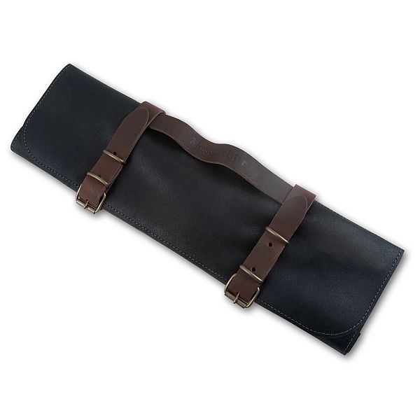 Knife Roll Leather Black 7 Pocket